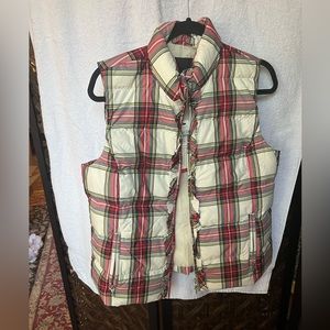 Talbots Plaid Double Zipper Puffer Vest